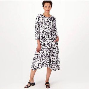 LOGO by Lori Goldstein Regular Printed Rayon 3/4 Sleeve Midi Dress